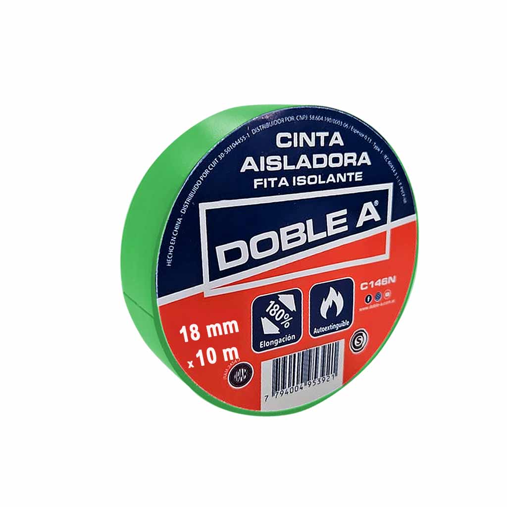 Cinta aisladora pvc x 10 m verde