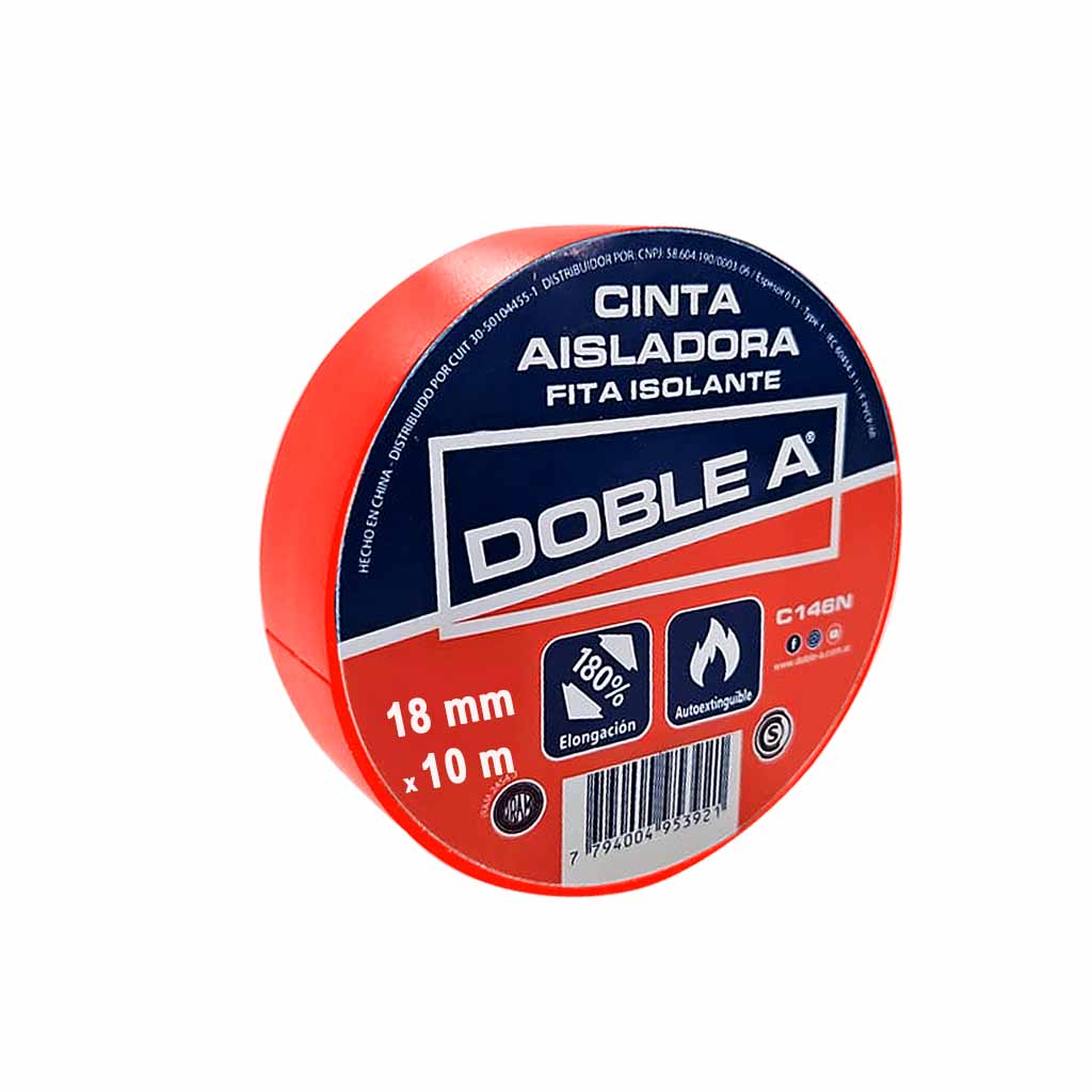 Cinta aisladora pvc x 10 m roja