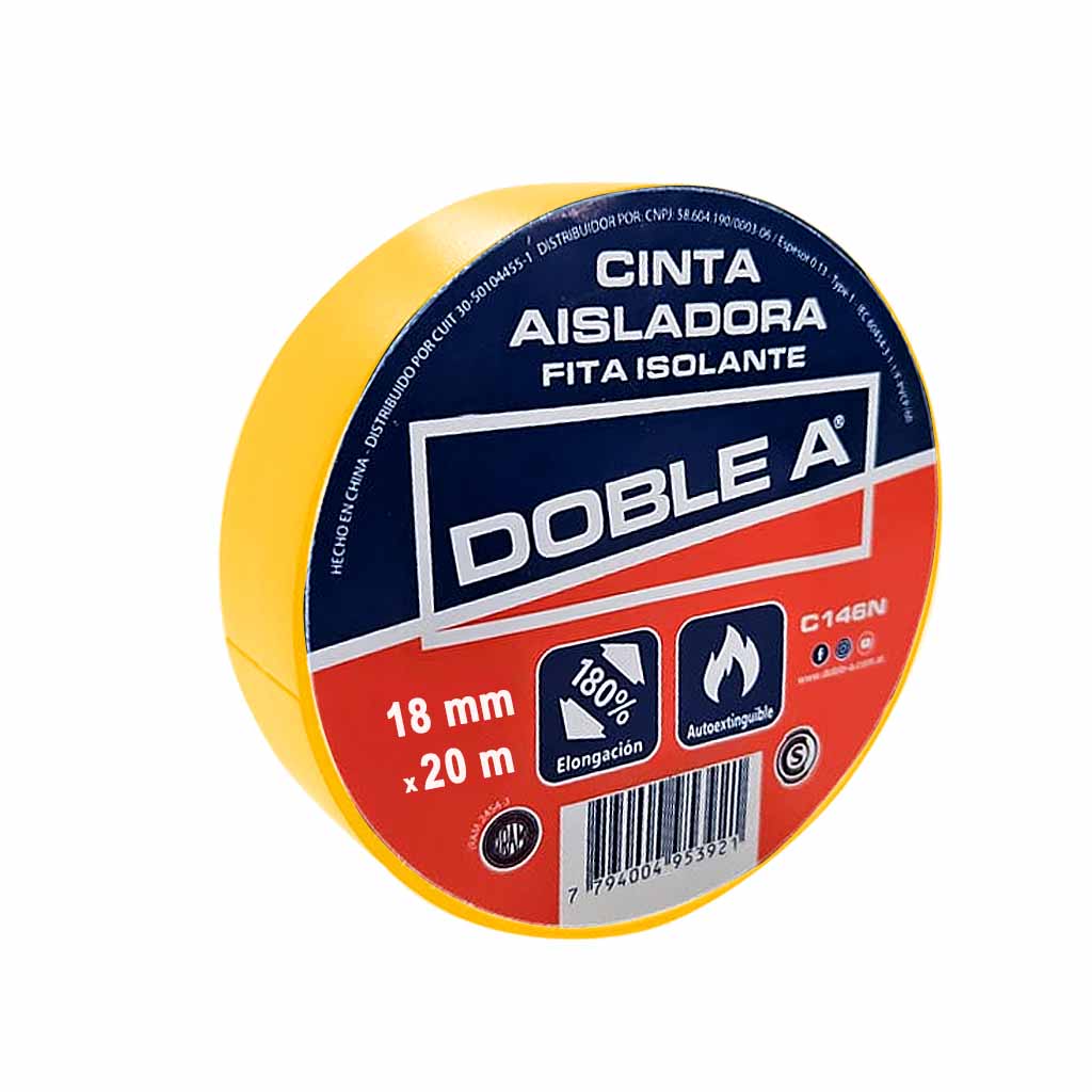 Cinta aisladora pvc x 20 m amarilla