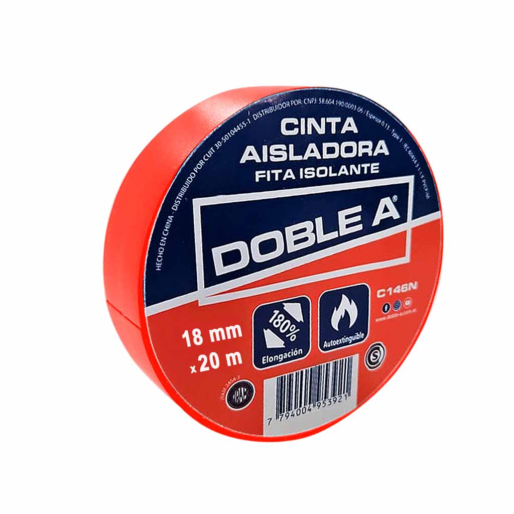 Cinta aisladora pvc x 20 m roja