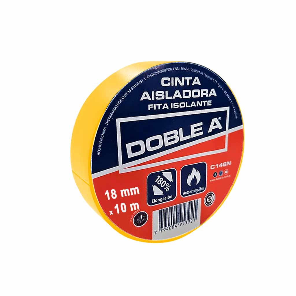 Cinta aisladora pvc x 10 m amarilla