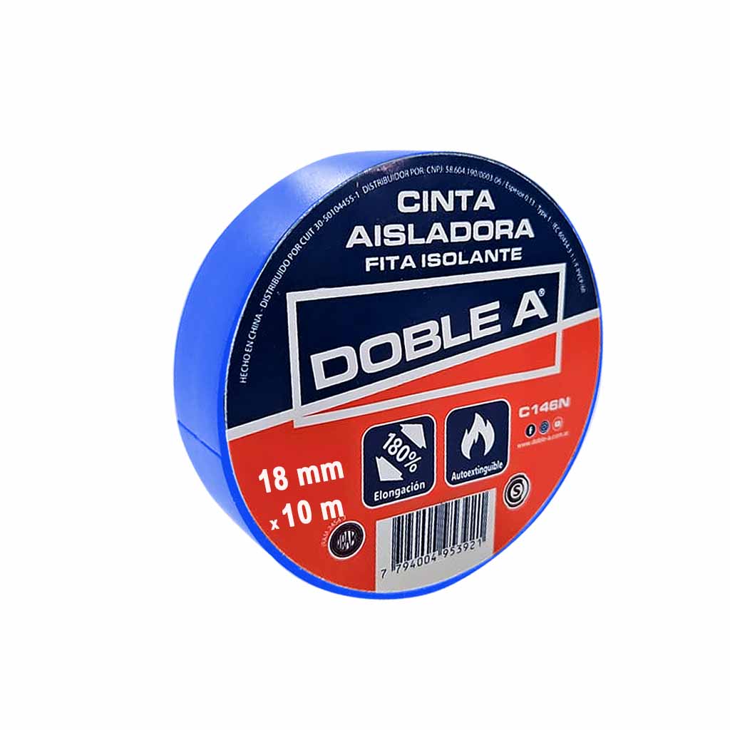 Cinta aisladora pvc x 10 m azul