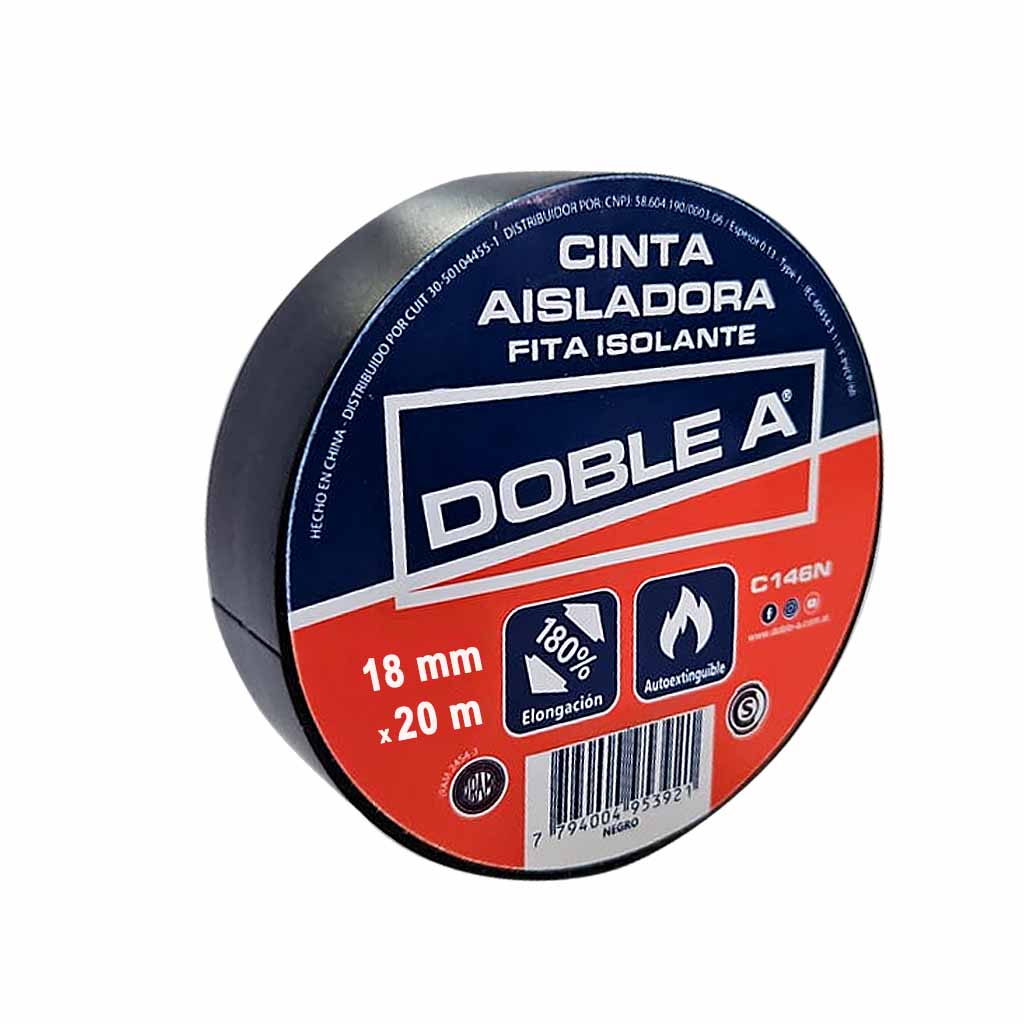Cinta aisladora pvc x 20 m negra